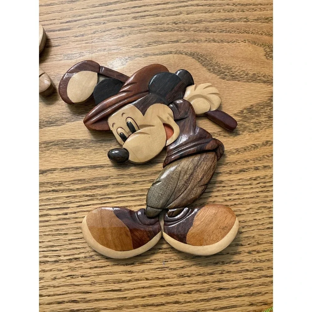 Vintage Disney Mickey Mouse Golf Intarsia Wood Wall Art Set of 2 Golfing Alaska
